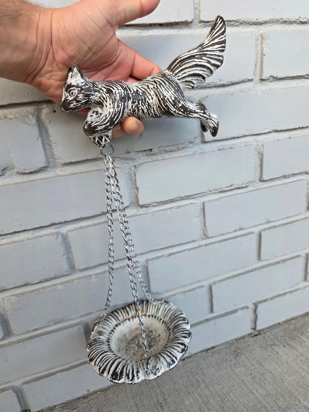 Vintage Cast Iron Squirrel Wall Hanging Bird Feeder PlanterRusticFarmhouseGarden